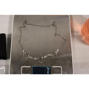 Vintage Sterling Silver 925 Necklace with Decorative Rhinestones 7g